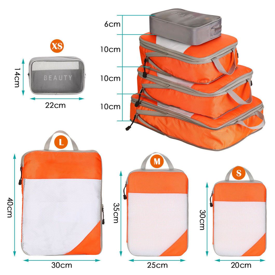 4PCS Orange Travel Suitcase Storage Bag Set Luggage Organizer Bags Clothes Packing Cube