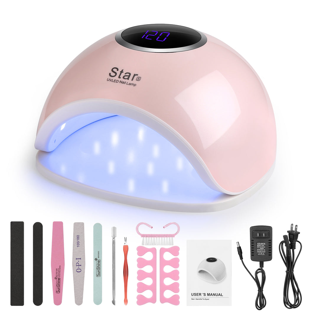 Pink FINATE 72W UV LED Gel Nail Lamp with 4 Timers Auto Sensor Quick Dry Manicure Set