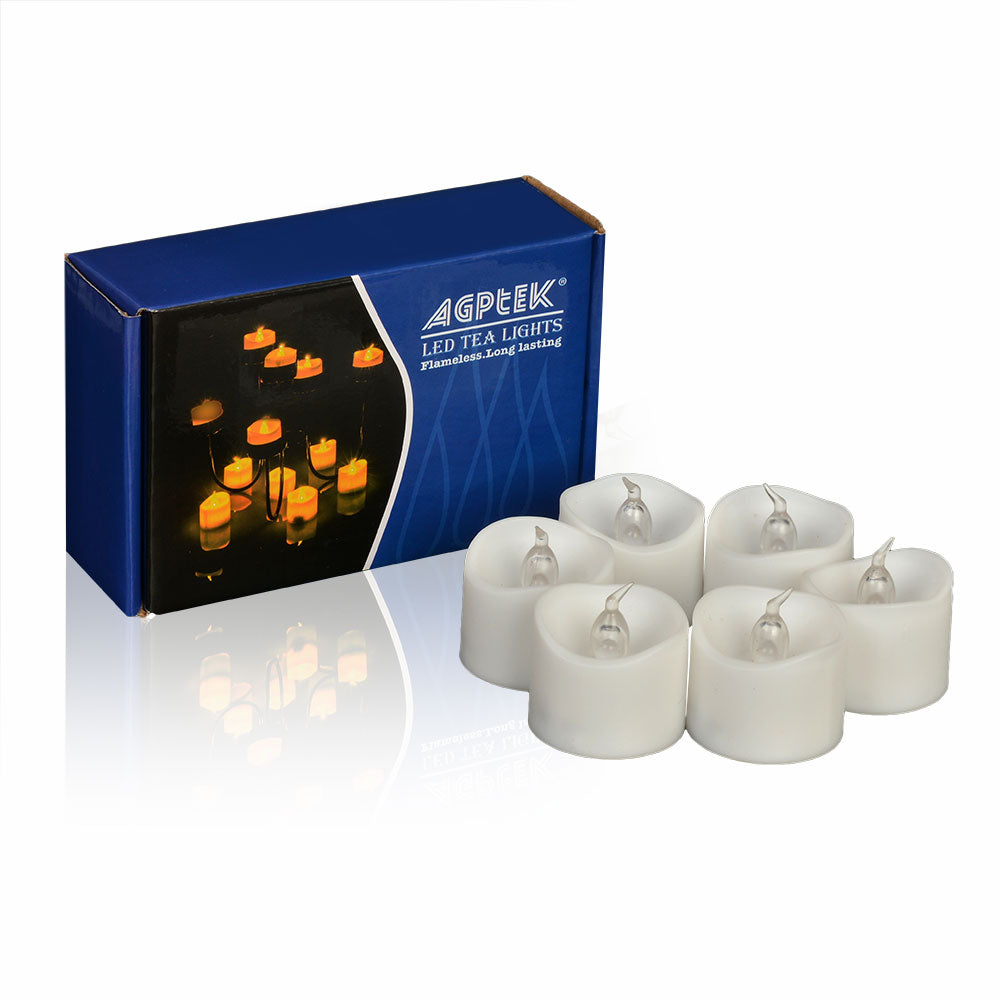 AGPtek 6 PCS LED Flameless Flickering Tea Light Candles Battery Operated White For Wedding