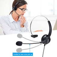 Call Center Hands-Free Noise Cancelling Corded Monaural Headset Headphone for Desk Telephone with 4-Pin RJ9 Crystal Head