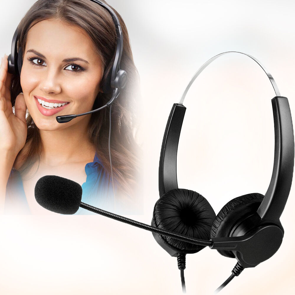 Call Center Noise Cancelling Corded Binaural Hands-free Headset Headphone With Microphone