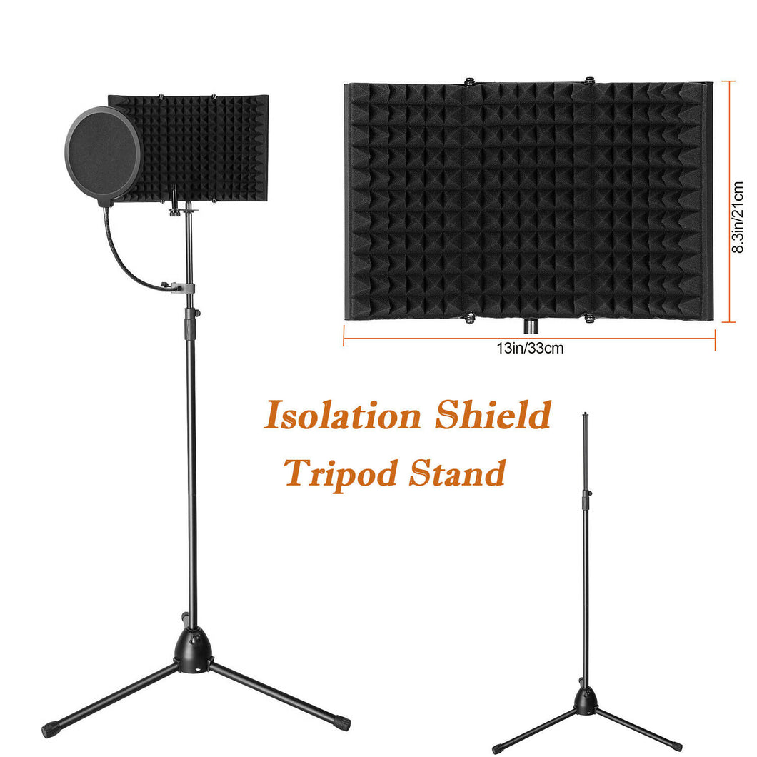 Foldable Microphone Isolation Shield Adjustable Tripod Stand Recording Studio