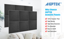 Load image into Gallery viewer, AGPtEK 12 Packs Acoustic Absorption Panels 12 * 12 * 0.4 Inches Sound Insulation Panels Beveled Edge Tiles, High Density Acoustic Sound Absorbing Panels, Great for Home &amp; Offices, Wall Decoration and Acoustic Treatment (Black)
