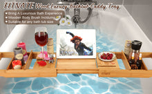 Load image into Gallery viewer, Wooden Bathtub Tray Extendable Adjustable Non-Slip with Wine Glass Slot Phone Tray Book Holder
