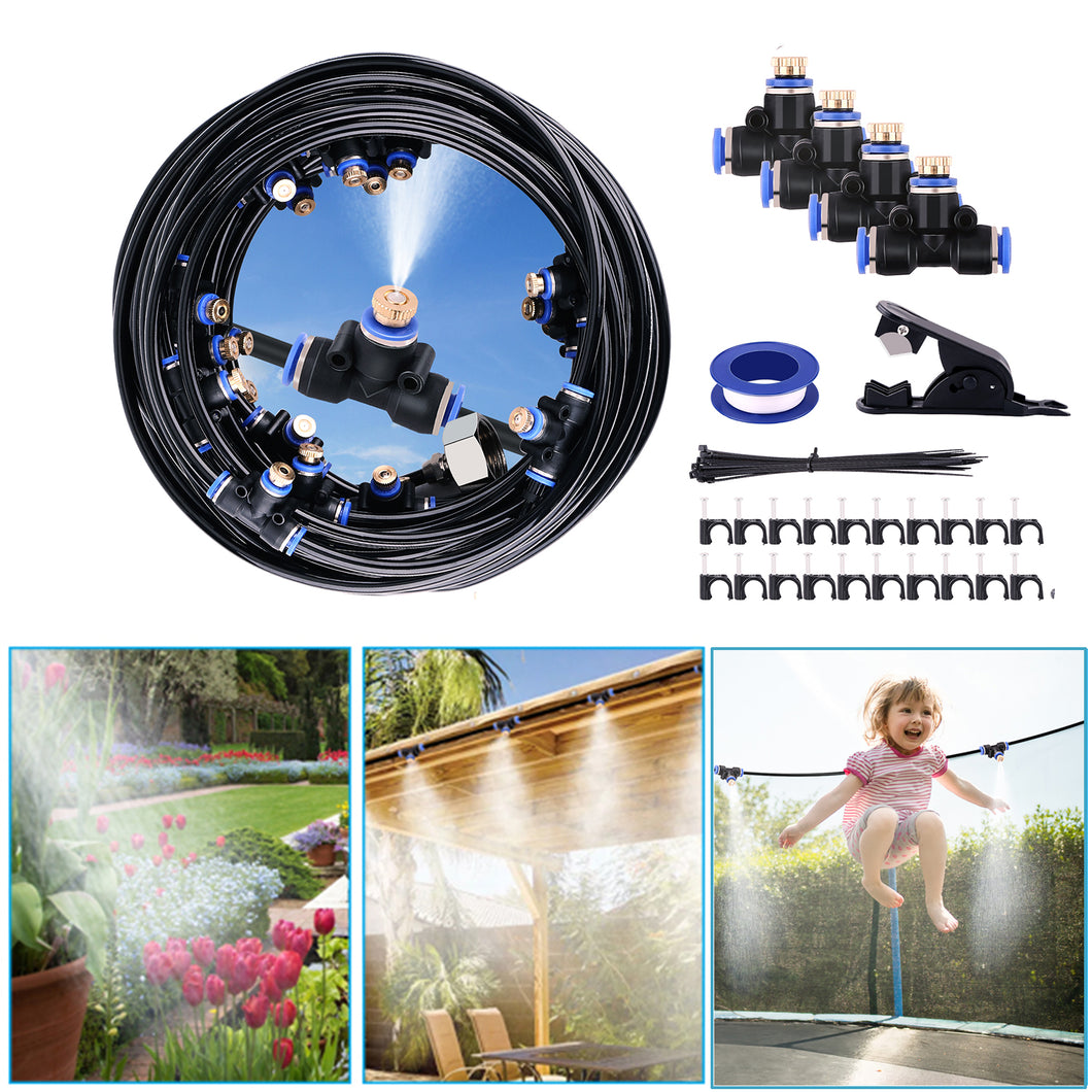 Misting Cooling System 65.6Ft Hose Line + 23 T-Joint Nozzles Water Sprayer for Lawn Garden Patio
