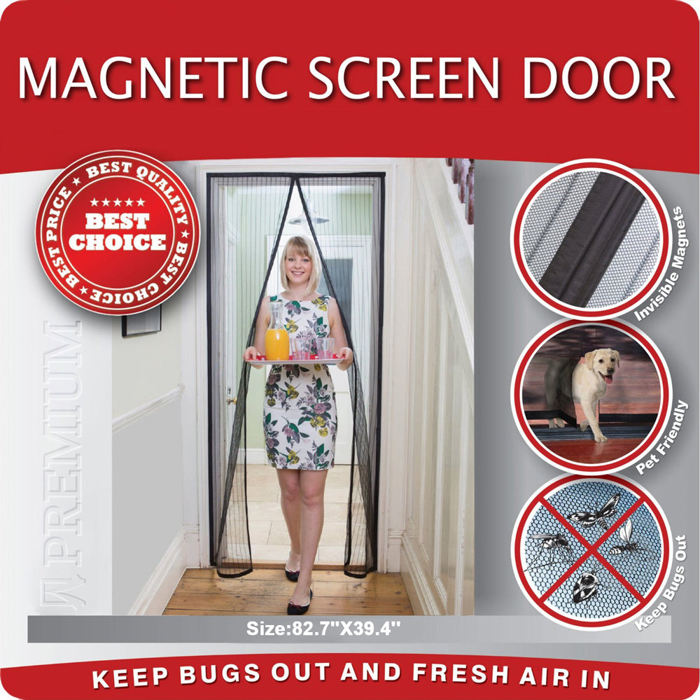 Magnetic Mosquito Screen Door - Heavy Duty Mesh & Velcro Fits Doors Up to 82.7 inchX39.4 inch Hands Free Magnetic Magic Closer