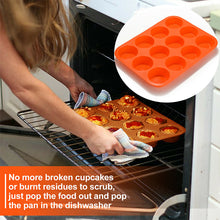 Load image into Gallery viewer, 12 Cup Cupcakes Muffin Baking Pan Silicone Mold Non-Stick BPA Free Flexible
