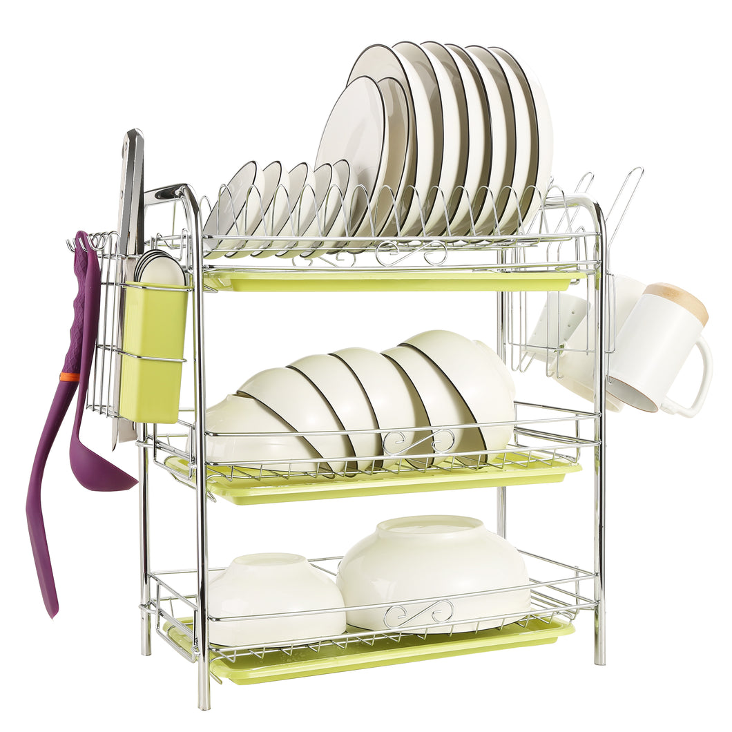 Free Standing 3 Tier Dish Drying Rack Drainer Kitchen Storage Board Cutlery Cup Shelf