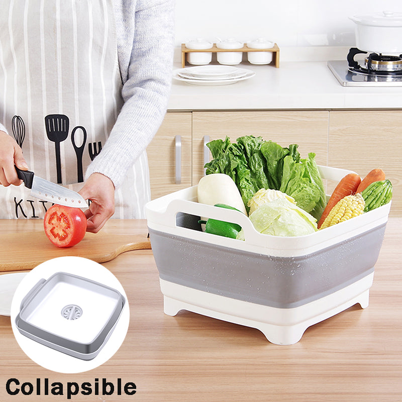 Foldable Dish Tub Washing Basin Collapsible Draining Pan Strainer Food Basket