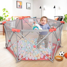 Load image into Gallery viewer, Odoland Pink Safety Playpen Portable Foldable Mesh Playard Infants Toddler Fence
