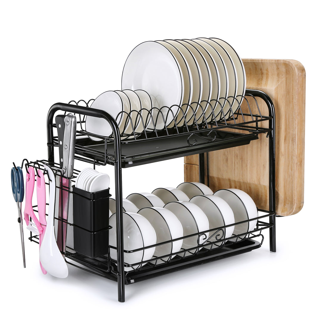2 Tier Dish Drying Rack Large Cutlery Holder Free Standing Shelf Drainer Storage
