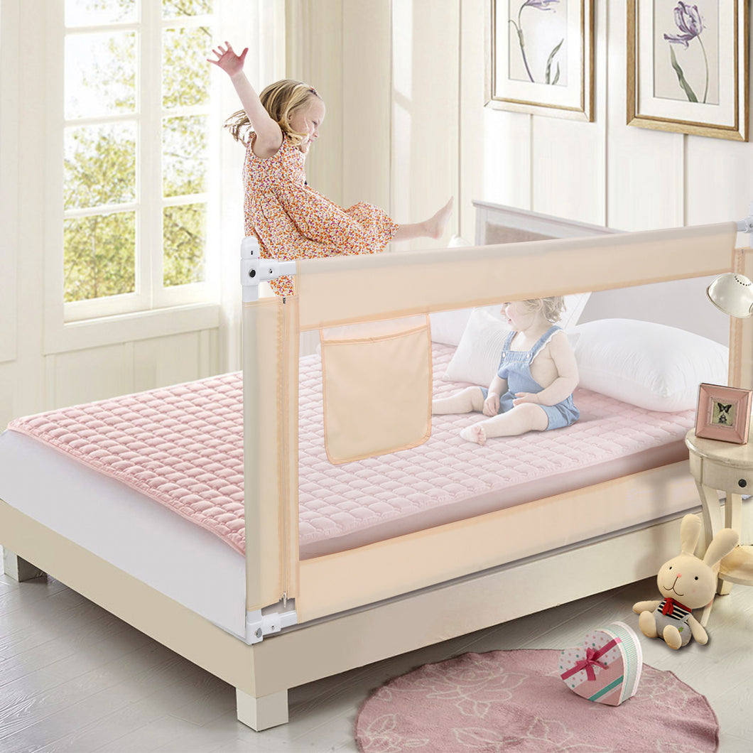 Odoland 70in Foldable Baby Toddler Safety Bed Rail Anti Falling Guard Beige New
