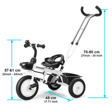 Load image into Gallery viewer, Kids Toddler Tricycles Bicycle Stroller Retractable Push Handle Safe Belt Trike
