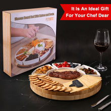 Load image into Gallery viewer, FITNATE Rotatable Round Cheese Cutting Board with knives, Bamboo Cheese Board Set with Drawer,Ceramic Plate,Ceramic Label,Cheese toss,Suitable for Thanksgiving Day, Christmas, Family Gatherings
