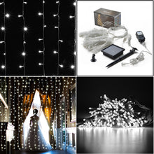 Load image into Gallery viewer, 2-way operated curtains Light solar/power controller, 3Mx3M 300 LED，8 model memory function controller,starry fairy lights for indoor/outdoor decorations Christmas fair Lighting for outdoor Garden, Patio, Party, Waterproof. white color
