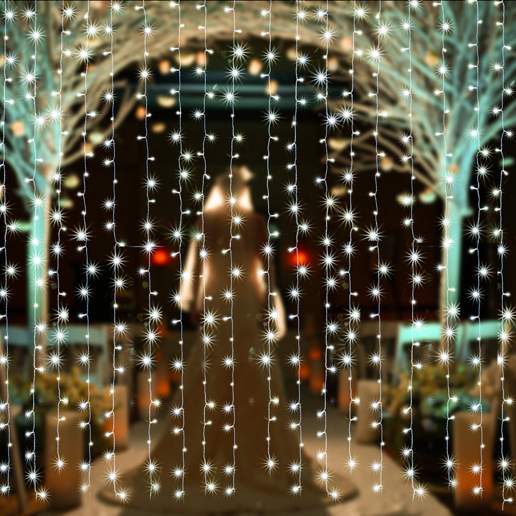 3Mx3M White 300 LED Curtain Fairy String Light 8 Models Garden Patio Party Decoration