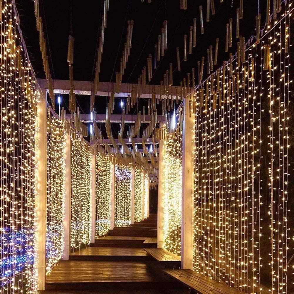 3M/10ft 300LED Warm White Starry Fairy String Curtain Light Wall Plug-in Waterproof Outdoor