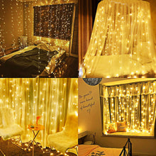 Load image into Gallery viewer, Curtain Lights, 3m/9.8ft x 2m/6.6ft 8 Modes flashing with memory function String Lights for Wedding/Party Backdrops - FULL Waterproof -Waterproof &amp; UL Safety Standard Warm white
