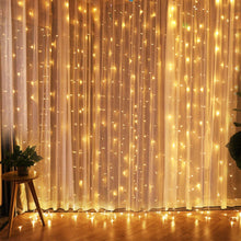 Load image into Gallery viewer, Curtain Lights, 9.8ft x 6.6ft 8 Modes flashing with memory function String Lights for Wedding/Party Backdrops, Waterproof &amp; UL Safety, Warm white
