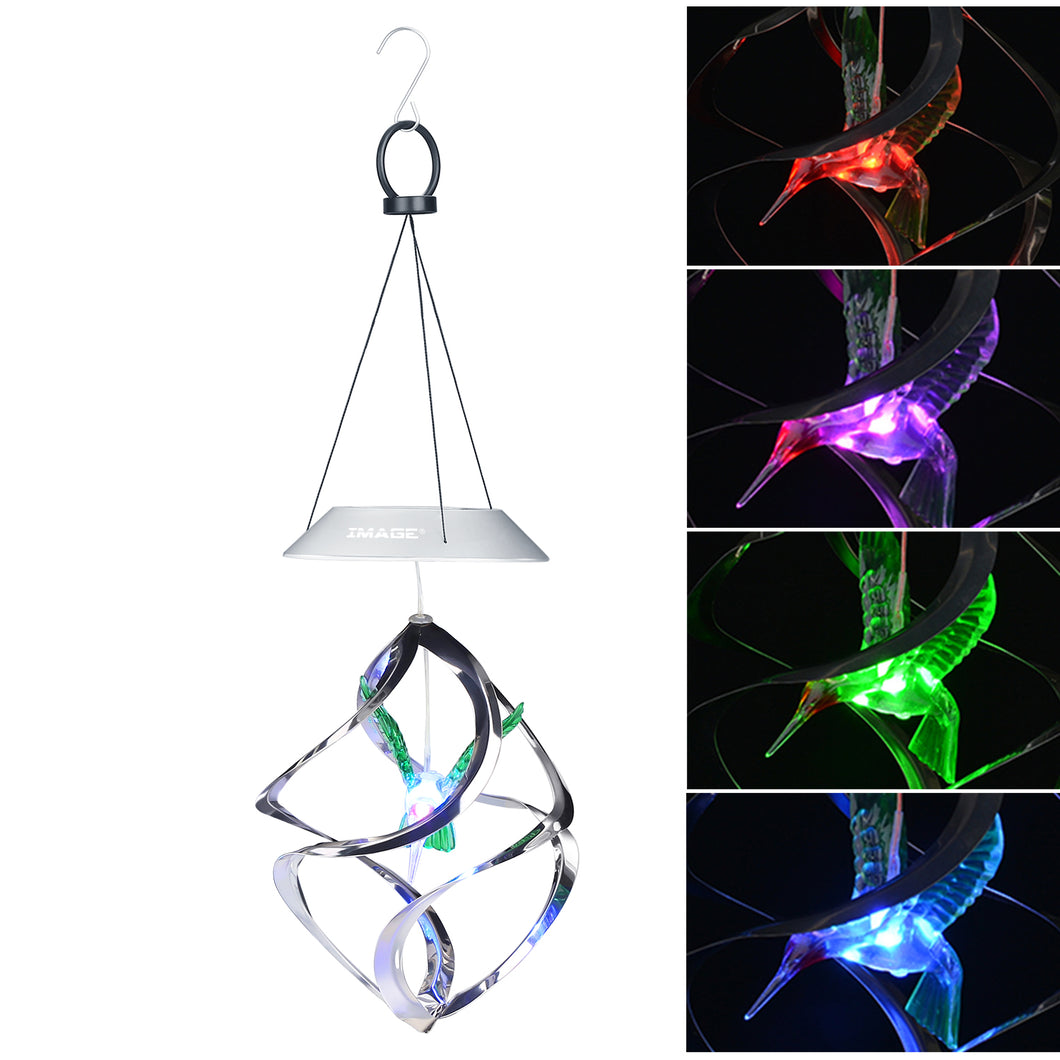 AGPtek Hummingbird Win Wind Chime Color Changing Solar Hanging Lights Xmas Gifts for Decor Home Garden Patio Yard Indoor Outdoor