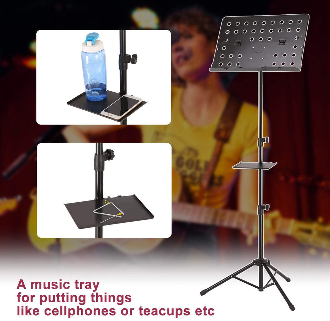 Foldable Adjustable Music Stand Sheet Holder Tripod Base Metal with Carry Bag