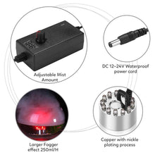 Load image into Gallery viewer, 12 LED Lights Mist Maker Fogger Adjustable Fog Atomizer Mini Air Humidifier Pond
