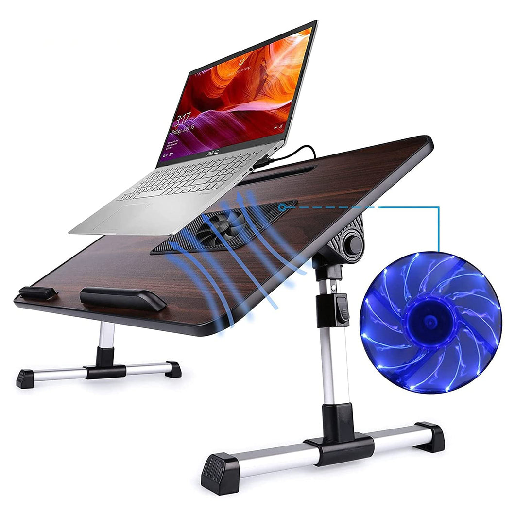 26.6 Foldable Adjustable Laptop Tray Stand Desk with CPU Cooling Fans & Mouse Pad