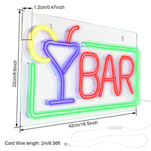 Load image into Gallery viewer, FITNATE Bar Neon Open Sign , Neon BAR Sign Light, 3D Art USB Powered LED Open Display Board Decorate
