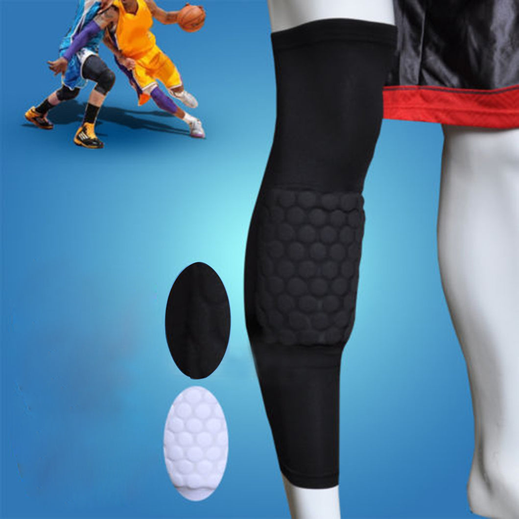 AGPtEK Strengthen Kneepad Honeycomb Pad Crashproof Antislip Basketball Leg Knee Long Sleeve Protective Pad Black L size
