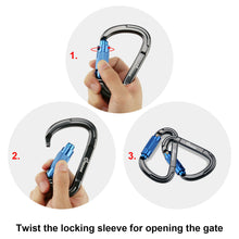 Load image into Gallery viewer, 3pcs Auto Locking Rock Climbing Carabiner Clips Heavy Duty Caribeaners D-Shaped
