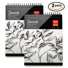 Load image into Gallery viewer, 2 Pack Spiral Sketch Book 9X12&quot; Pad 100 Sheets Drawing Paper Pencil Pastel New
