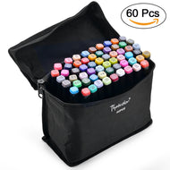 60 Colors Dual Tips Marker Pen Set Permanent Drawing Sketching Highlighting Gift