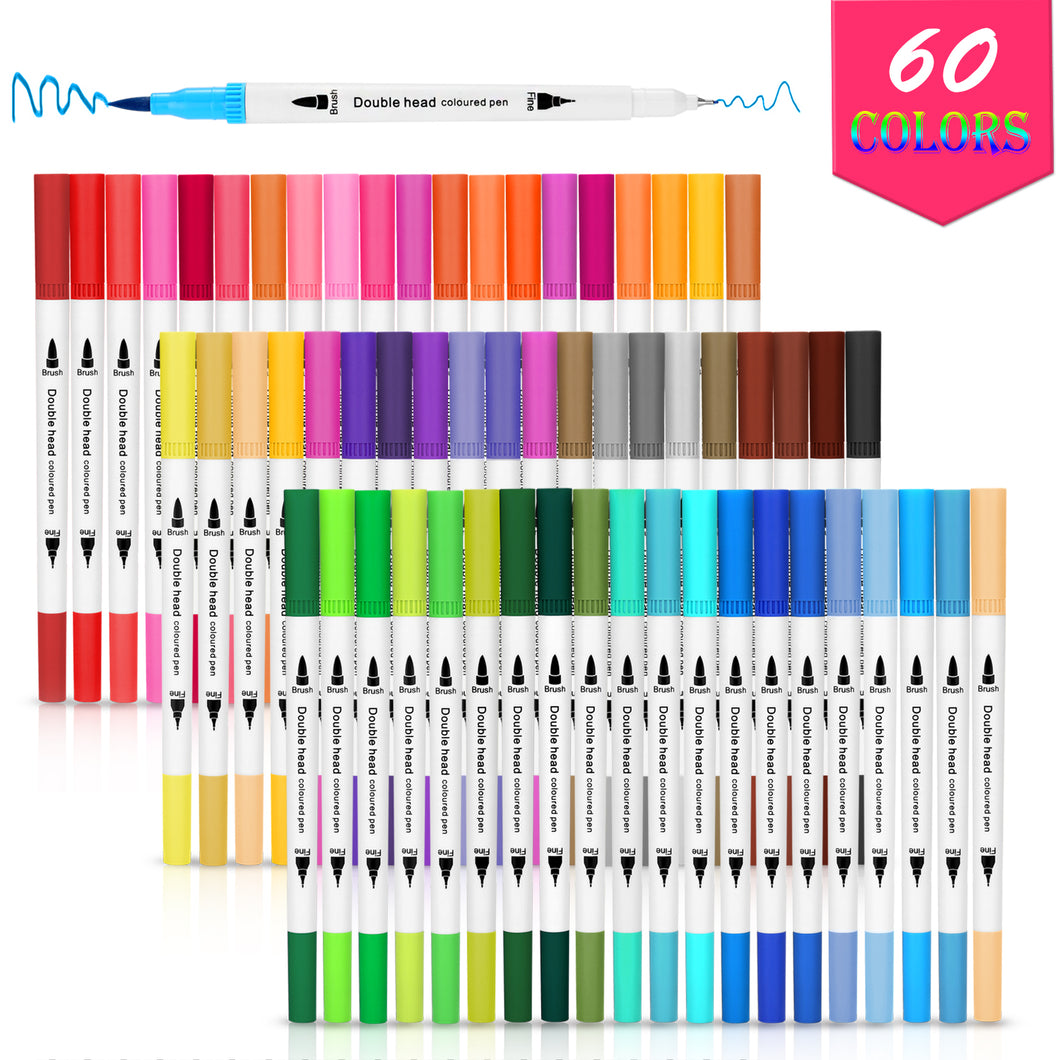 AGPtEK 60 Colors Dual Tip Brush Marker Pens Non-Toxic Odorless & Blendable Perfect for Sketch Book