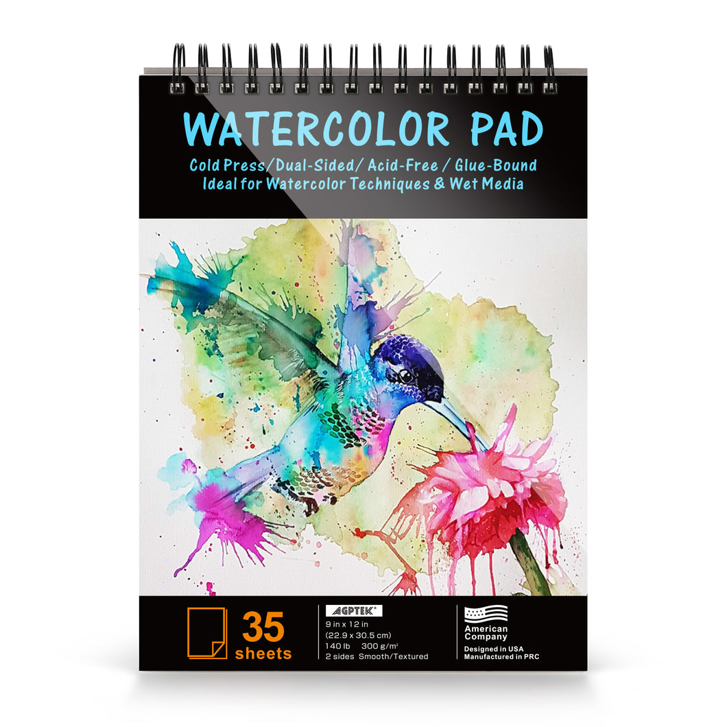 AGPtEk Watercolor Paper Pad 9 * 12 inches 35 Sheets Acid Free Great for Watercolor Painting and Wet Media