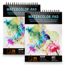Load image into Gallery viewer, AGPtEk Watercolor Paper Pad 2 Packs 9 * 12 inches 70 Sheets Acid Free Great for Watercolor Painting and Wet Media
