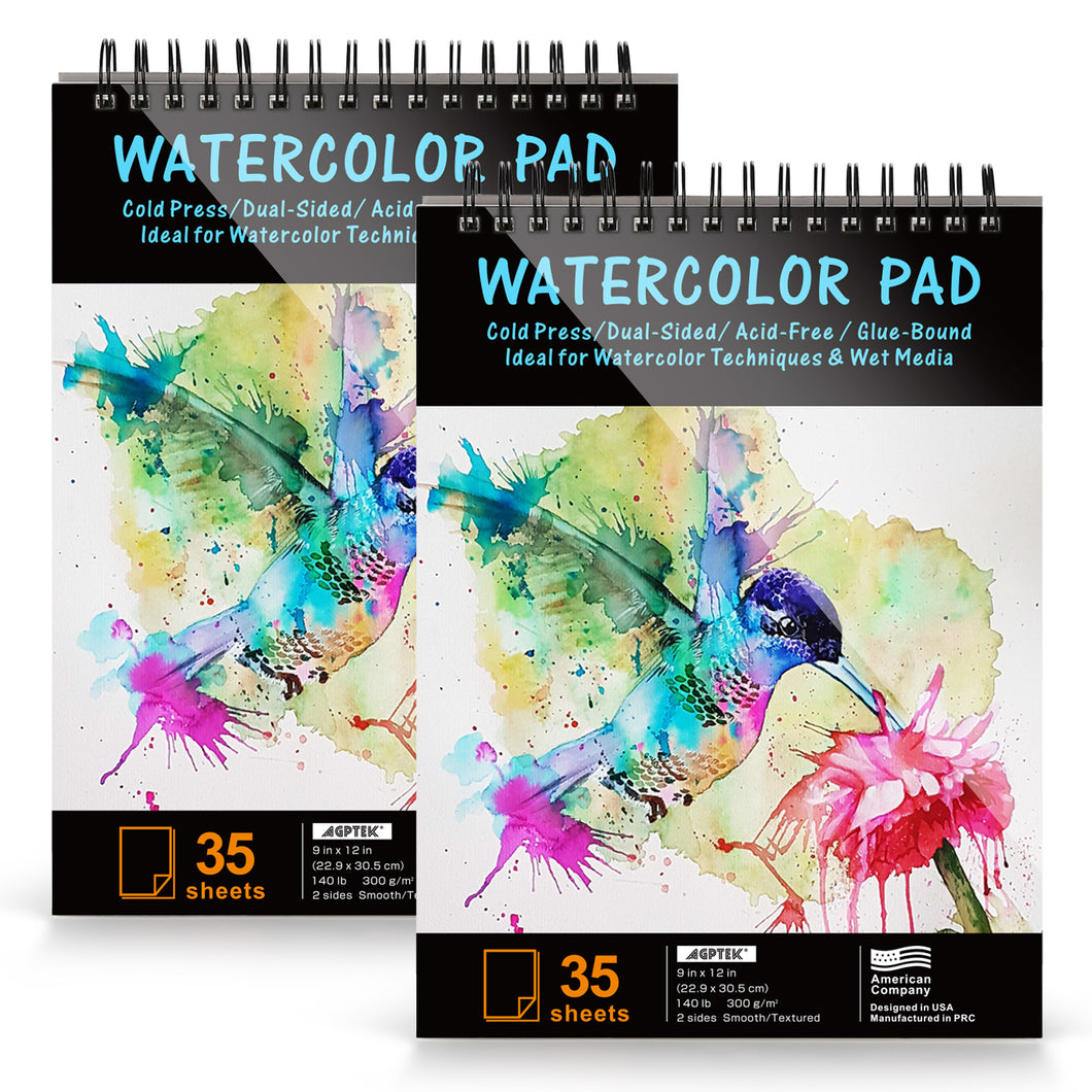 AGPtEk Watercolor Paper Pad 2 Packs 9 * 12 inches 70 Sheets Acid Free Great for Watercolor Painting and Wet Media