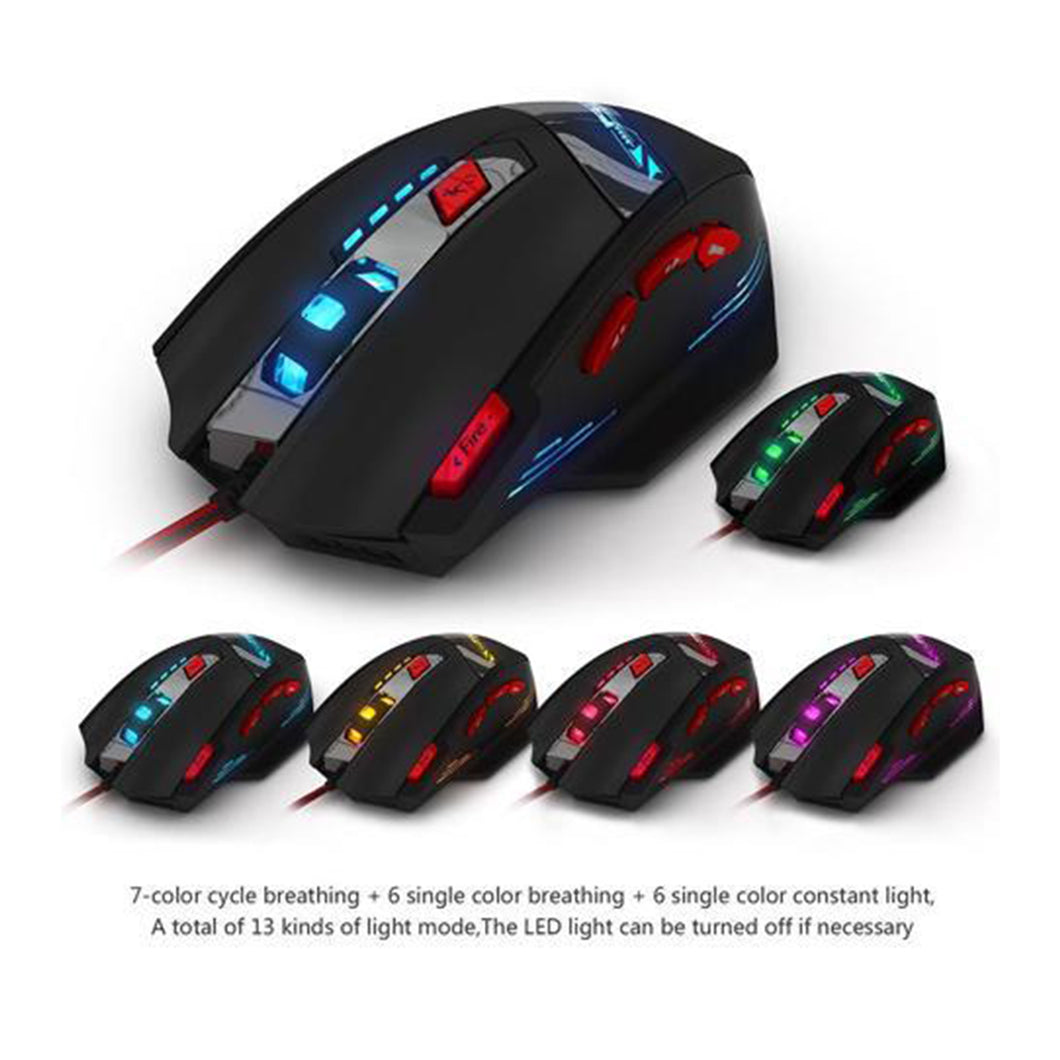 Zelotes Computer Gaming Mouse 8000 DPI 8 Button USB LED Light Optical Wired Mice