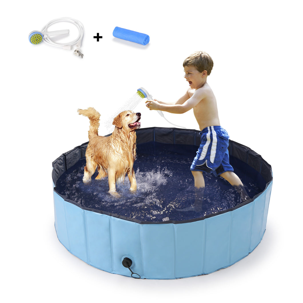 Ownpets Foldable Pet Pool Bathing Set with Massage Shower Sprayer & Towel, Non-Slip Multi-Purpose Kiddie Pool Bathtub