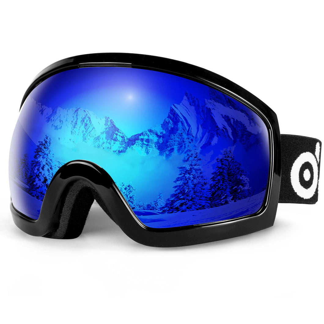 Blue OTG Ski Goggles Double Lens Anti-fog Winter Windproof UV400 Eyewear for Adult