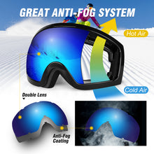 Load image into Gallery viewer, Blue OTG Ski Goggles Double Lens Anti-fog Winter Windproof UV400 Eyewear for Adult
