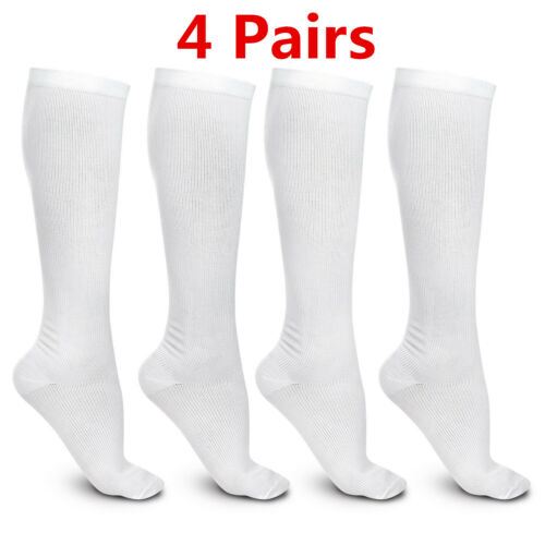 4pairs White L XL Compression Socks Running Sports Graduated Travel Women Men