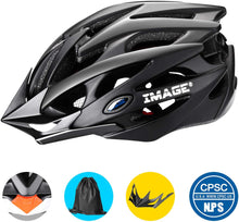 Load image into Gallery viewer, IMAGE Cycling Helmet for Road Racing, Adjustable Lightweight Breathable CPSC  Mountain Bicycle Helmet with 1 Detachable Visor 2 Inner Linings for Adult Youth Children Riding Matte Black
