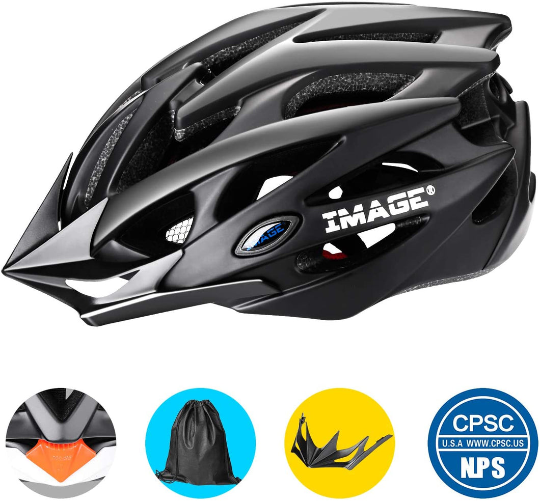 IMAGE Cycling Helmet for Road Racing, Adjustable Lightweight Breathable CPSC  Mountain Bicycle Helmet with 1 Detachable Visor 2 Inner Linings for Adult Youth Children Riding Matte Black