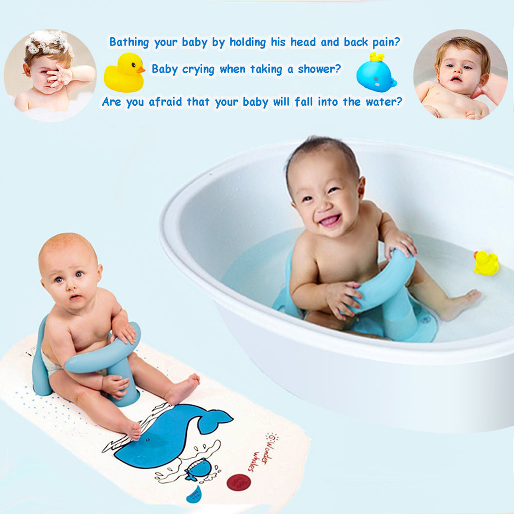 6Months Infant Toddler Tub Seat Non-slip Safety Chair with Heat Sensitive Bath Mat