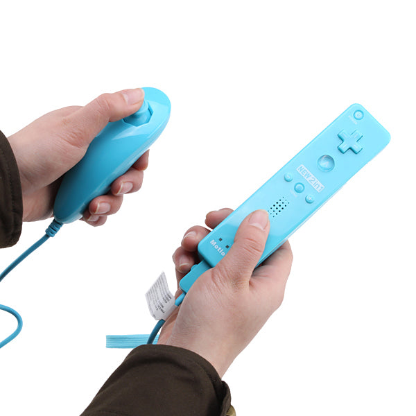 Built-in Motion Plus Remote+Nunchuck Controller For Wii+Case+Wrist Strap Bule
