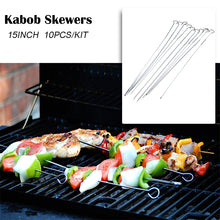 Load image into Gallery viewer, 10pcs 15 in Stainless Steel Shish Kabob Skewers Barbeque BBQ Kebab Flat Needle
