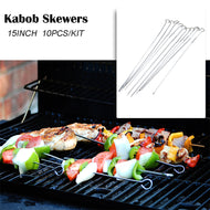 10pcs 15 in Stainless Steel Shish Kabob Skewers Barbeque BBQ Kebab Flat Needle