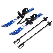 Load image into Gallery viewer, Kids Beginner Ski Boards &amp; Poles, ODOLAND Low-Resistant Ski Boards for Age 4 and Under, Snowflake
