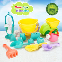 Load image into Gallery viewer, Fitnate 14PCS Beach Toys Set Soft Plastic Pool Toys / Bath Toys for Kids, Boys, Girls &amp; Toddler with Mesh Bag, Truck, Bucket, Shovels, Rakes, Lots of Sand Molds (BPA Free)
