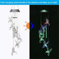 Solar Color Changing LED Hummingbird Wind Chimes Light Tubes Bells Lamp Outdoor